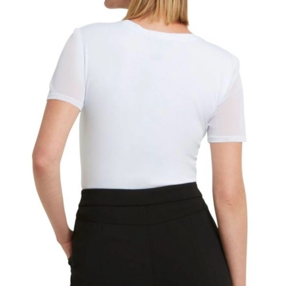 H by HALSTON Mesh Sleeve Graphic T Shirt Women Fashion Size S - Picture 2 of 11